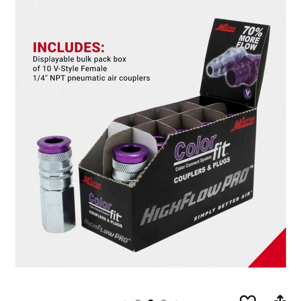 Milton ColorFit HighFlowPRO Couplers, V-Style Purple, 1/4" NPT, Box of 10
